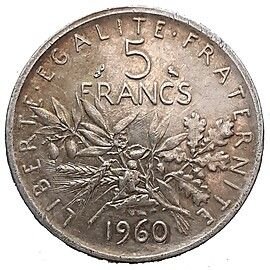 Francijas sudraba monēta 5 Francs