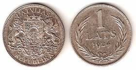 Latvijas sudraba monēta 1 Lats 1924. gada