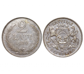 Latvijas sudraba monēta 2 Lati