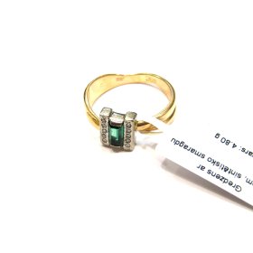 Gredzens ar dimantiem (0.1 ct), sintetisko smaragdu (0.4 ct)  10630-6451