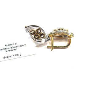 Auskari ar briljantiem (0.06 ct) ,dūmainajiem kvarciem 238g1-0943