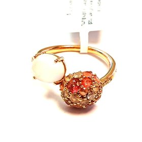 Gredzens ar briljantiem (0.15 ct), leikosafīriem (0.25 ct), rozā kvarcu, topāziem( ar pārklajumu)  11280-0651