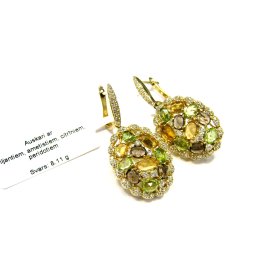Auskari ar briljantiem (0.45ct) ,ametistiem,citrīniem,peridotiem 288h0-5051