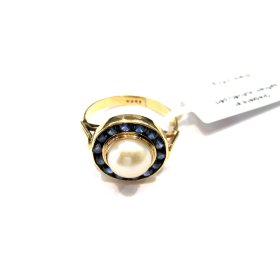 Gredzens ar safīriem (0.42 ct),kultivētu pērli 863g7-1451