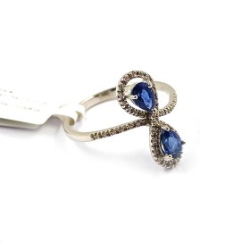 Gredzens ar briljantiem (0.11ct), dimantiem (0.005ct), safīriem (1.1ct) 130-0861