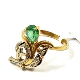 Gredzens ar briljantiem (0.04 ct) un sintetisko smaragdu  760-0861