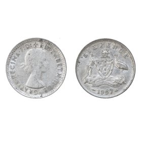 Austrālijas sešu pensu sudraba Trojas unce 1957. gads