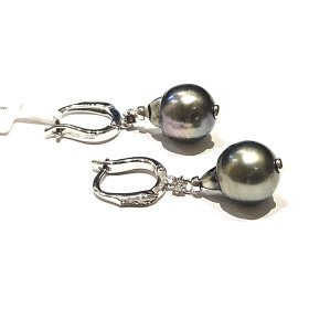 Auskari ar briljantiem (0.10 ct), kultivētām pērlēm 35g1-1163