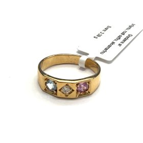 Gredzens ar briljantu (0.05ct), rozā safīru (0.12 ct), akvamarīnu 1371-0763