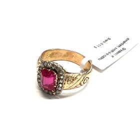Gredzens ar dimantiem (0.14ct), sintētisko rubīnu 1882-0763