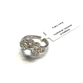Gredzens ar dimantiem (0.05ct), akvamarīnu 3703-0763