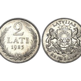 Latvijas sudraba monēta 2 lati 1925. gads