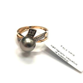 Gredzens ar briljantiem (0.18 ct) un kultivētu pērli 10811-8361