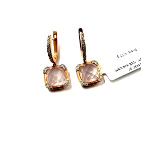 Auskari ar dimantiem (0.06ct) un rozā kvarciem 19023-1261