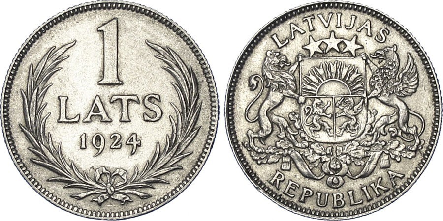 Latvijas sudraba monēta 1 Lats 1924 g.