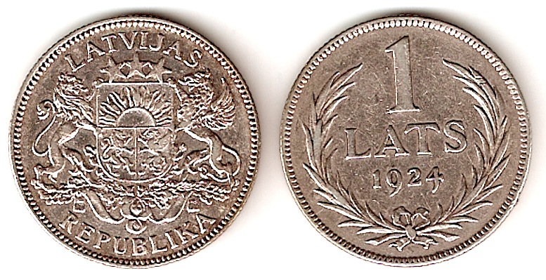 Latvijas sudraba monēta 1 Lats 1924. gada