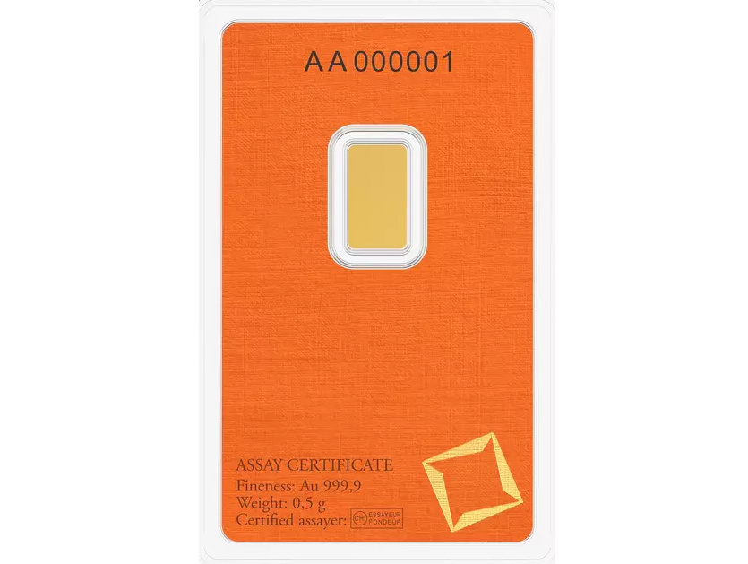 Zelta stienis Valcambi Suisse 0.5 gr