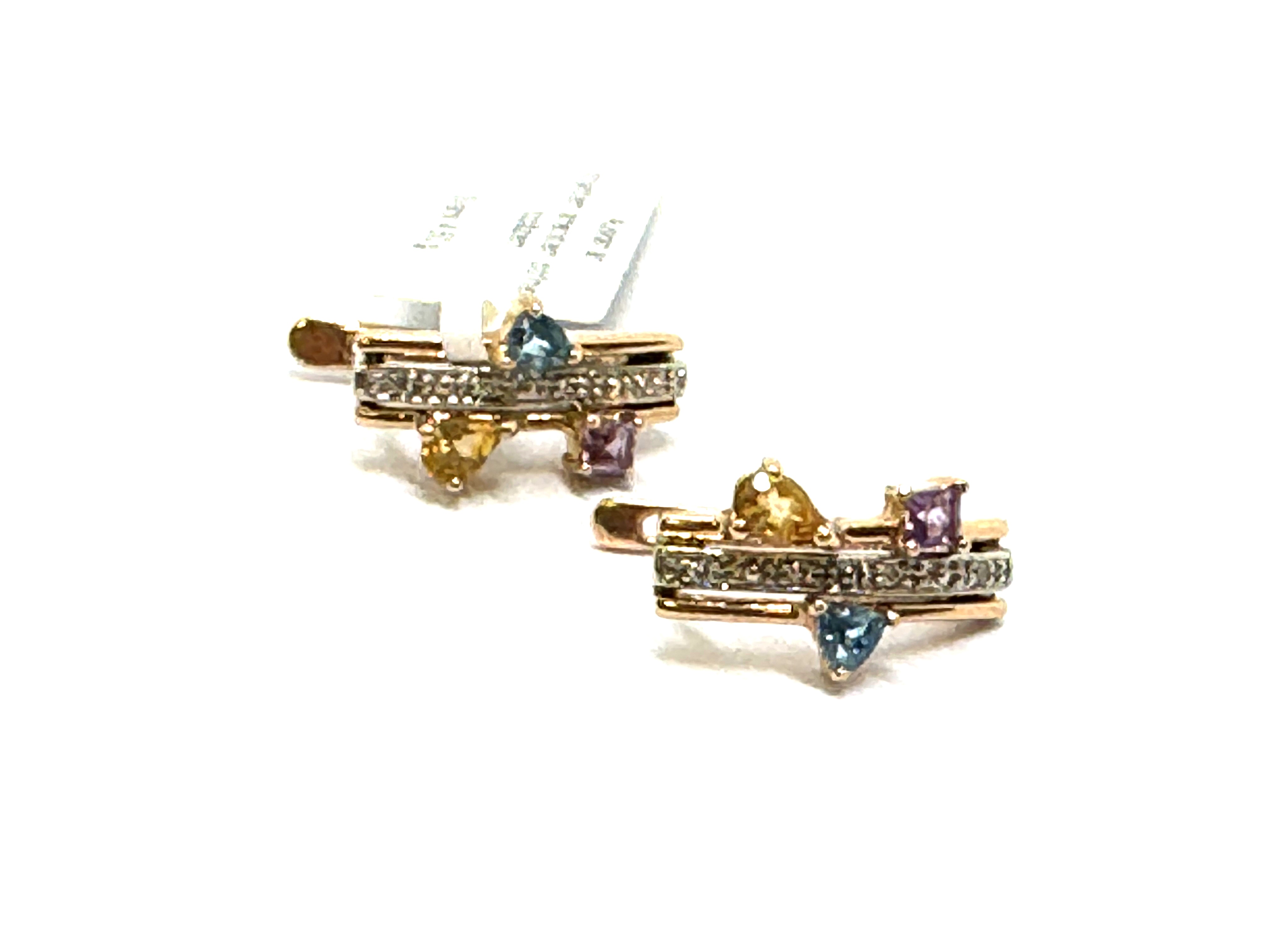 Auskari ar briljantiem  (0.02 ct) , ametistiem, topāziem, citrīniem 3290-4653 Rezervēts līdz 31.12.2025