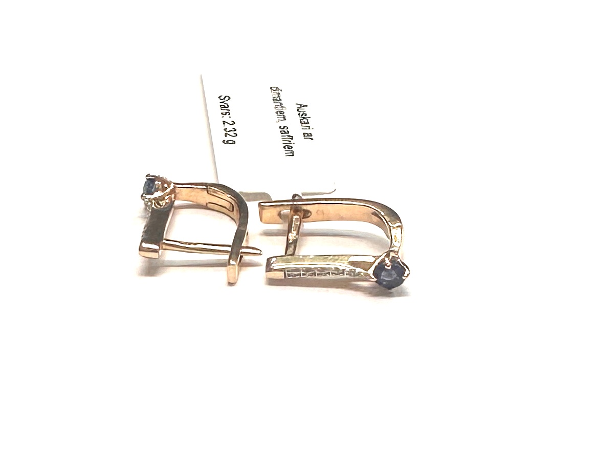 Auskari ar dimantiem (0.03ct), safīriem (0.18ct) 648g5-0753