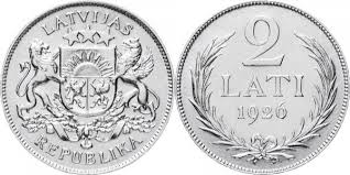 Latvijas sudraba monēta 2  Lati
