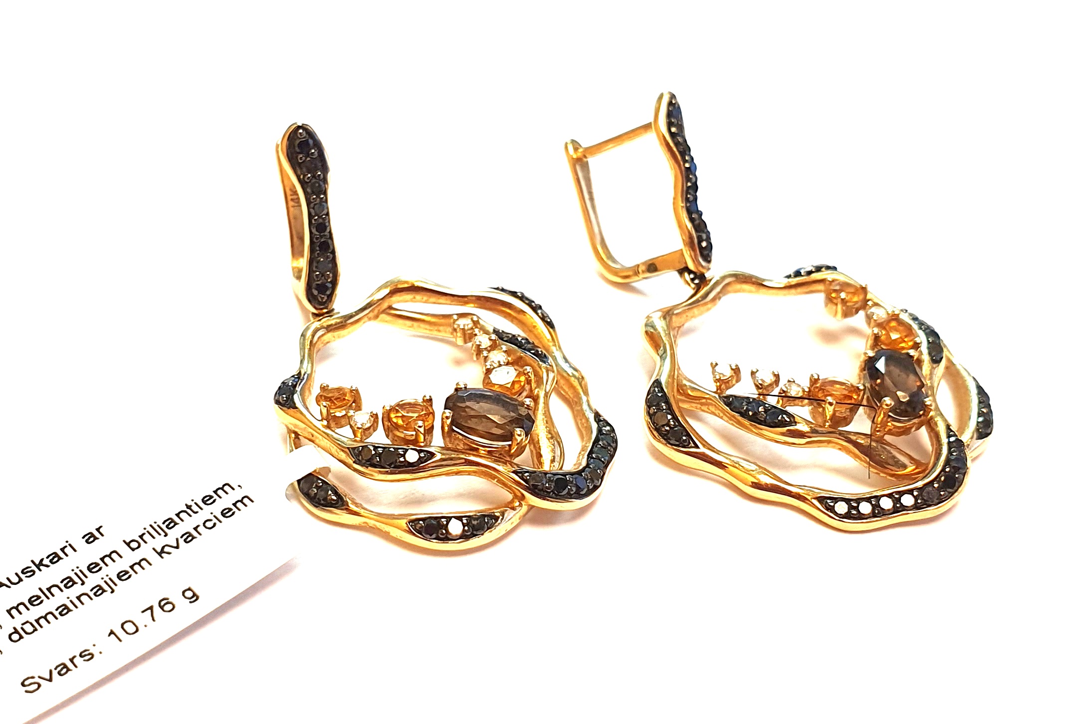 Auskari  ar briljantiem (0.8 ct) , citrīniem, dūmainajem kvarciem  8552-0651