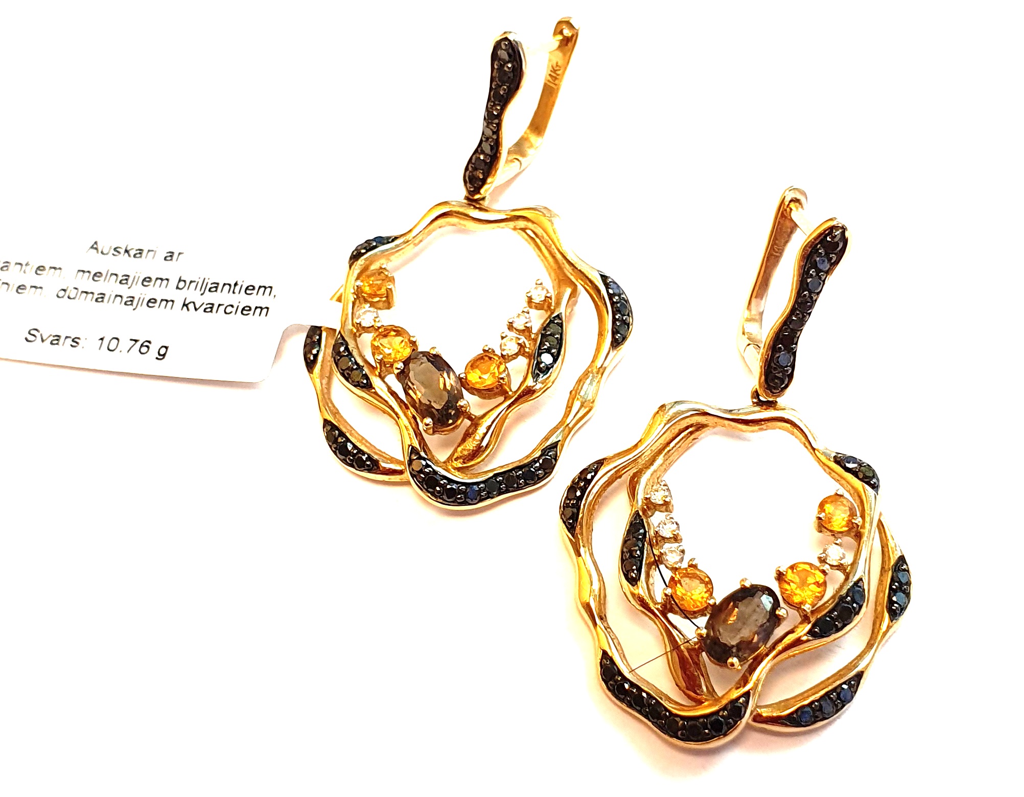 Auskari  ar briljantiem (0.8 ct) , citrīniem, dūmainajem kvarciem  8552-0651