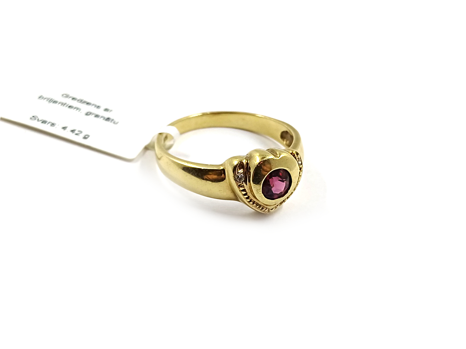 Gredzens ar briljantiem (0.02ct), granātu  750-0851