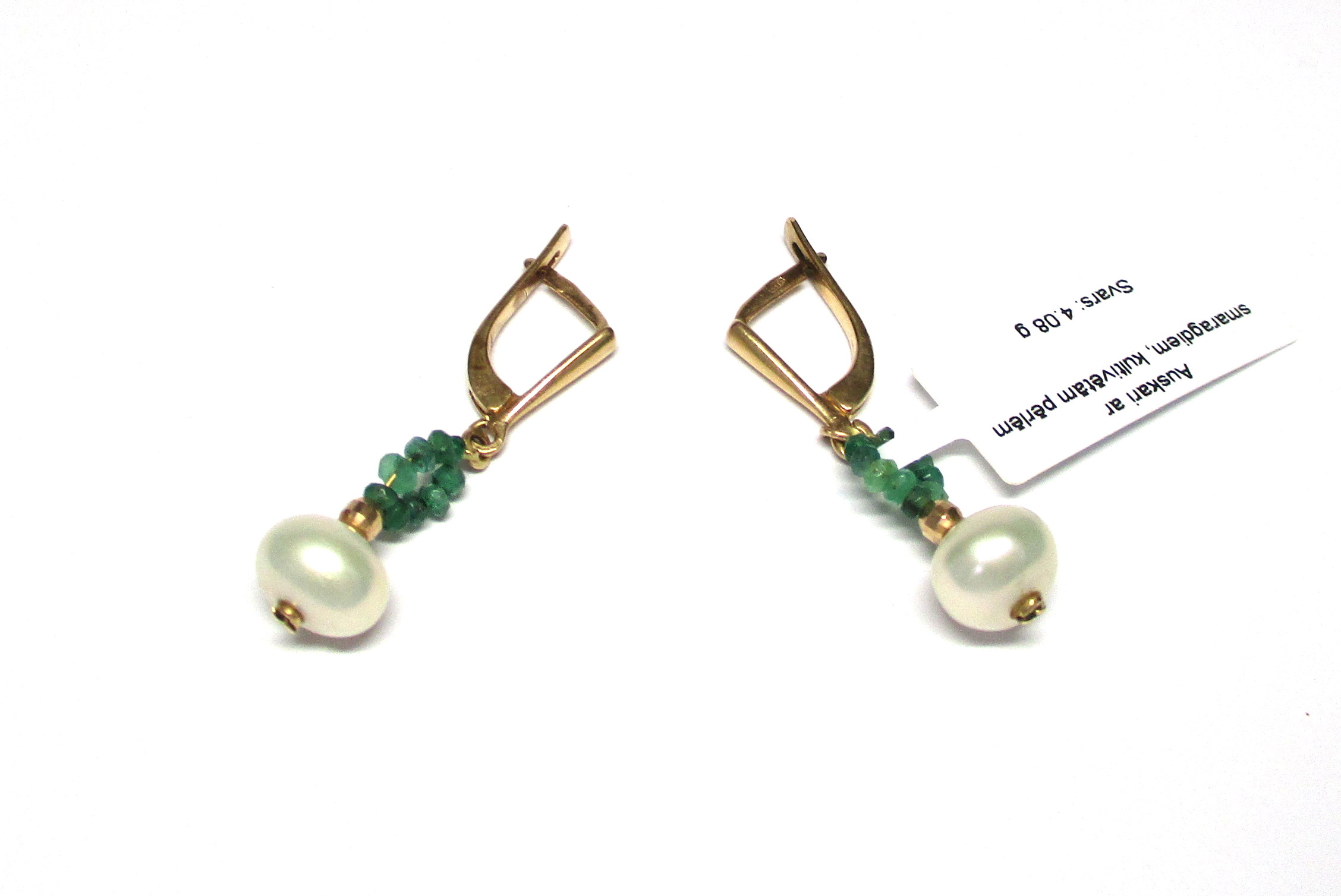 Auskari ar smaragdiem in kultivētām pērlēm 9490-6451