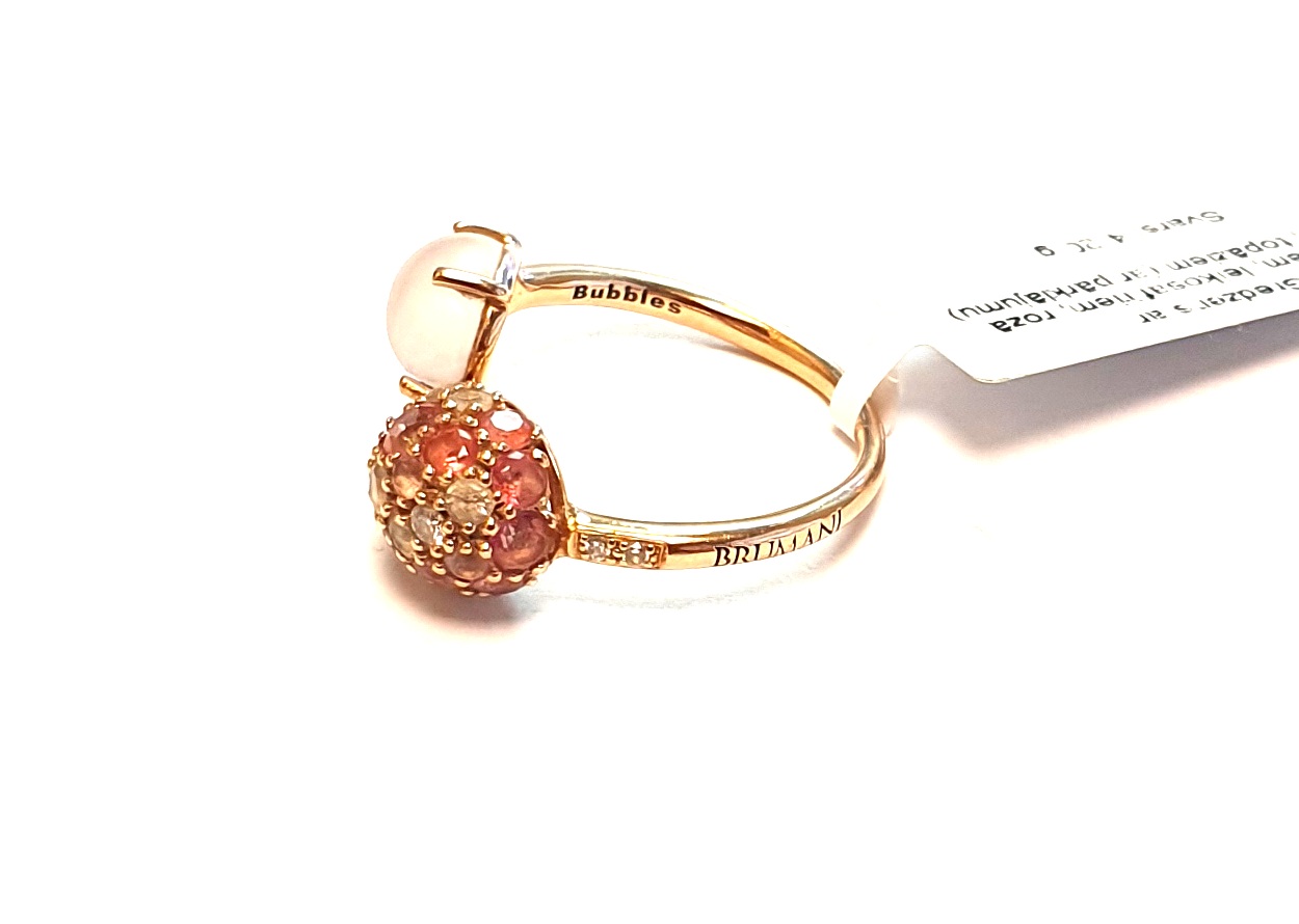 Gredzens ar briljantiem (0.15 ct), leikosafīriem (0.25 ct), rozā kvarcu, topāziem( ar pārklajumu)  11280-0651