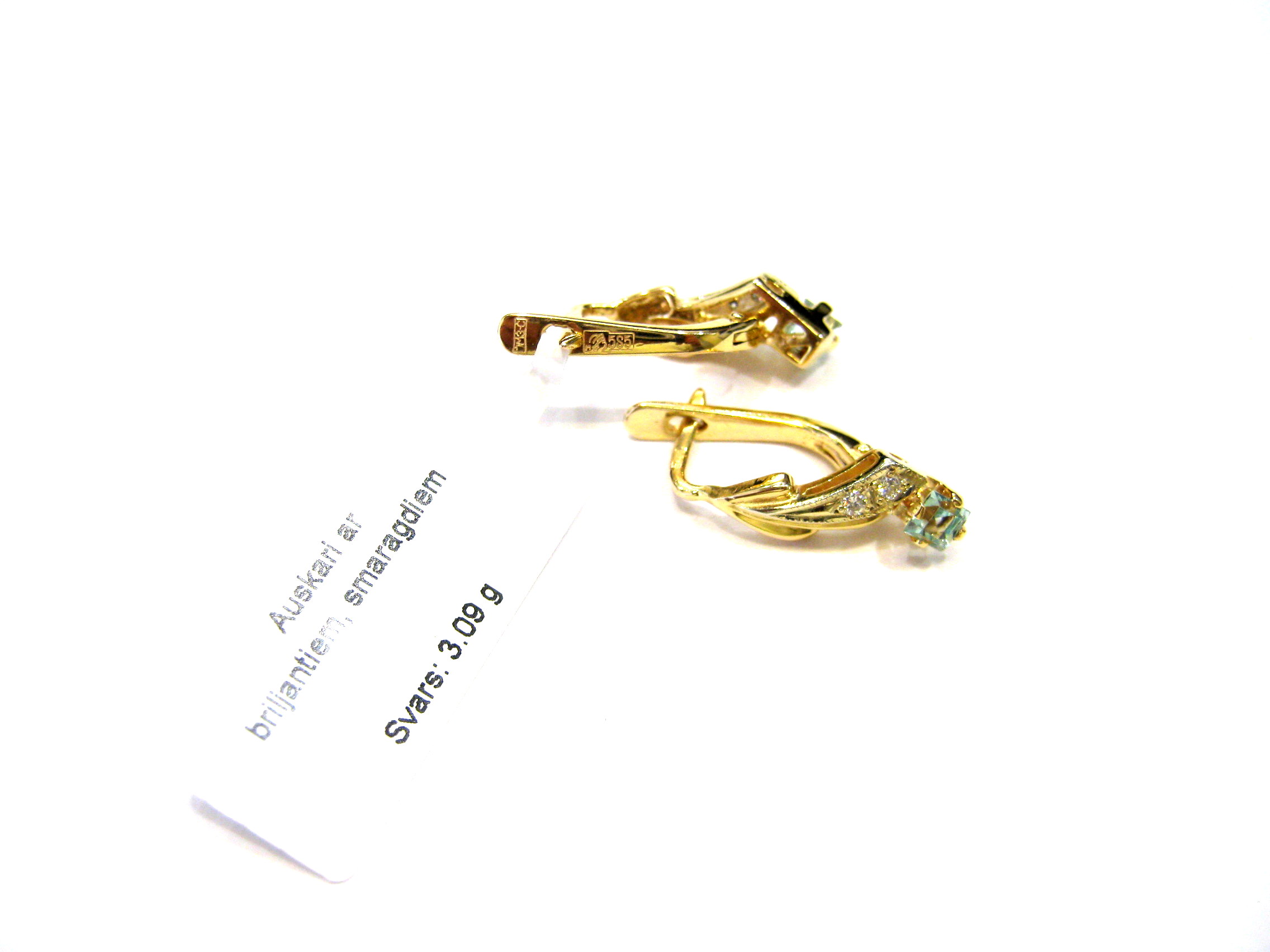 Auskari ar briljantiem (0.05ct) ,smaragdiem (0.20 ct) 3631-0753