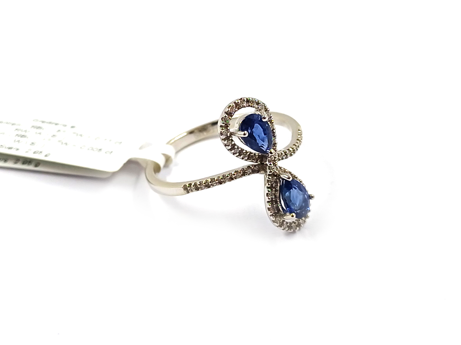 Gredzens ar briljantiem (0.11ct), dimantiem (0.005ct), safīriem (1.1ct) 130-0861