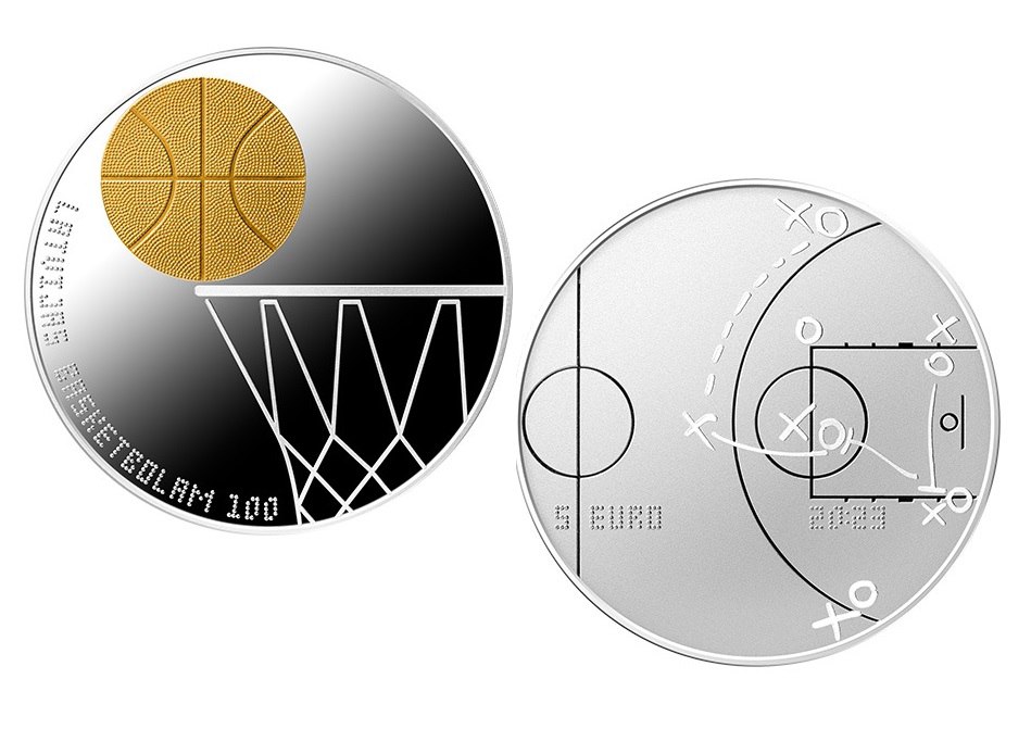Latvijas sudraba monēta Latvijas basketbolam 100