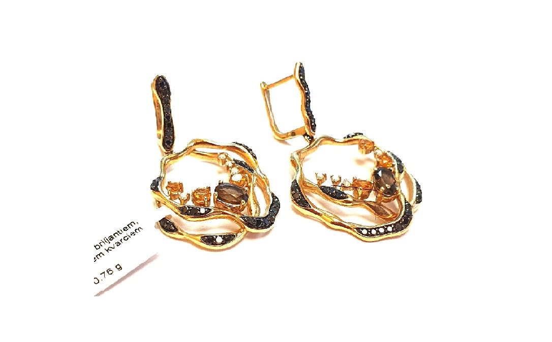 Auskari  ar briljantiem (0.8 ct) , citrīniem, dūmainajem kvarciem  8552-0651