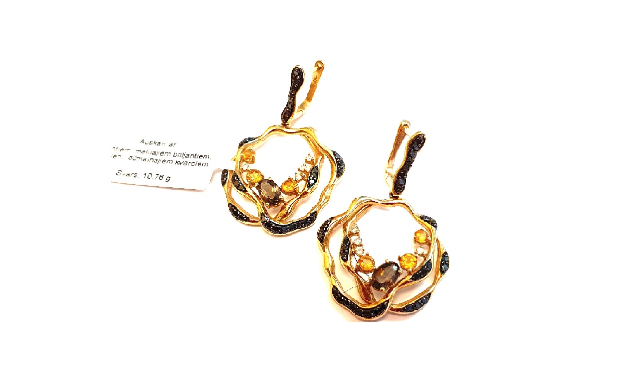 Auskari  ar briljantiem (0.8 ct) , citrīniem, dūmainajem kvarciem  8552-0651