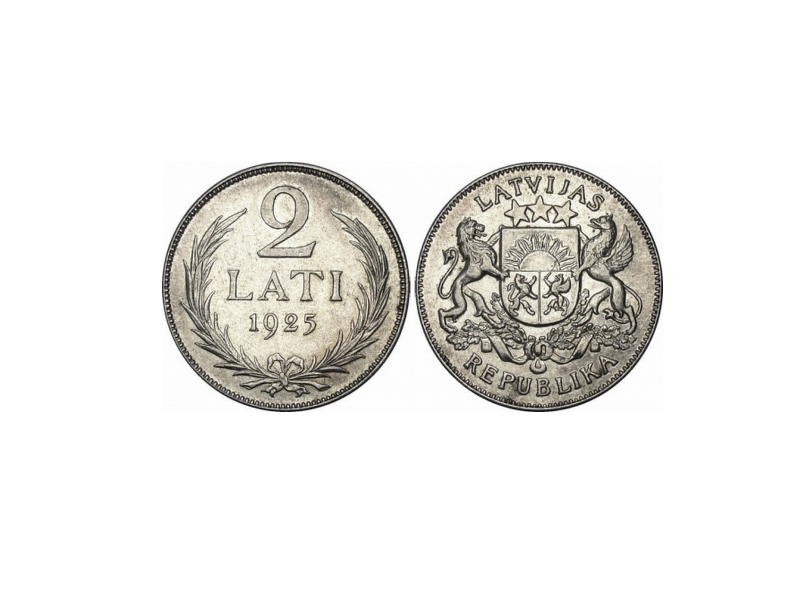 Latvijas sudraba monēta 2 Lati 1925. gads