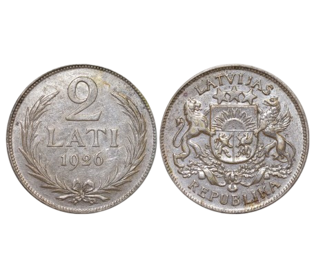 Latvijas sudraba monēta 2 Lati 1926. gads