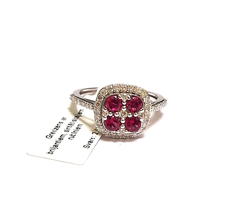 Gredzens ar briljantiem (0. 43 ct.), sint.rubīniem 8880-3051