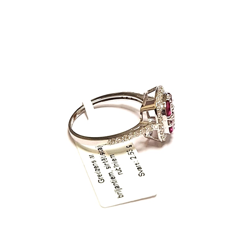 Gredzens ar briljantiem (0. 43 ct.), sint.rubīniem 8880-3051