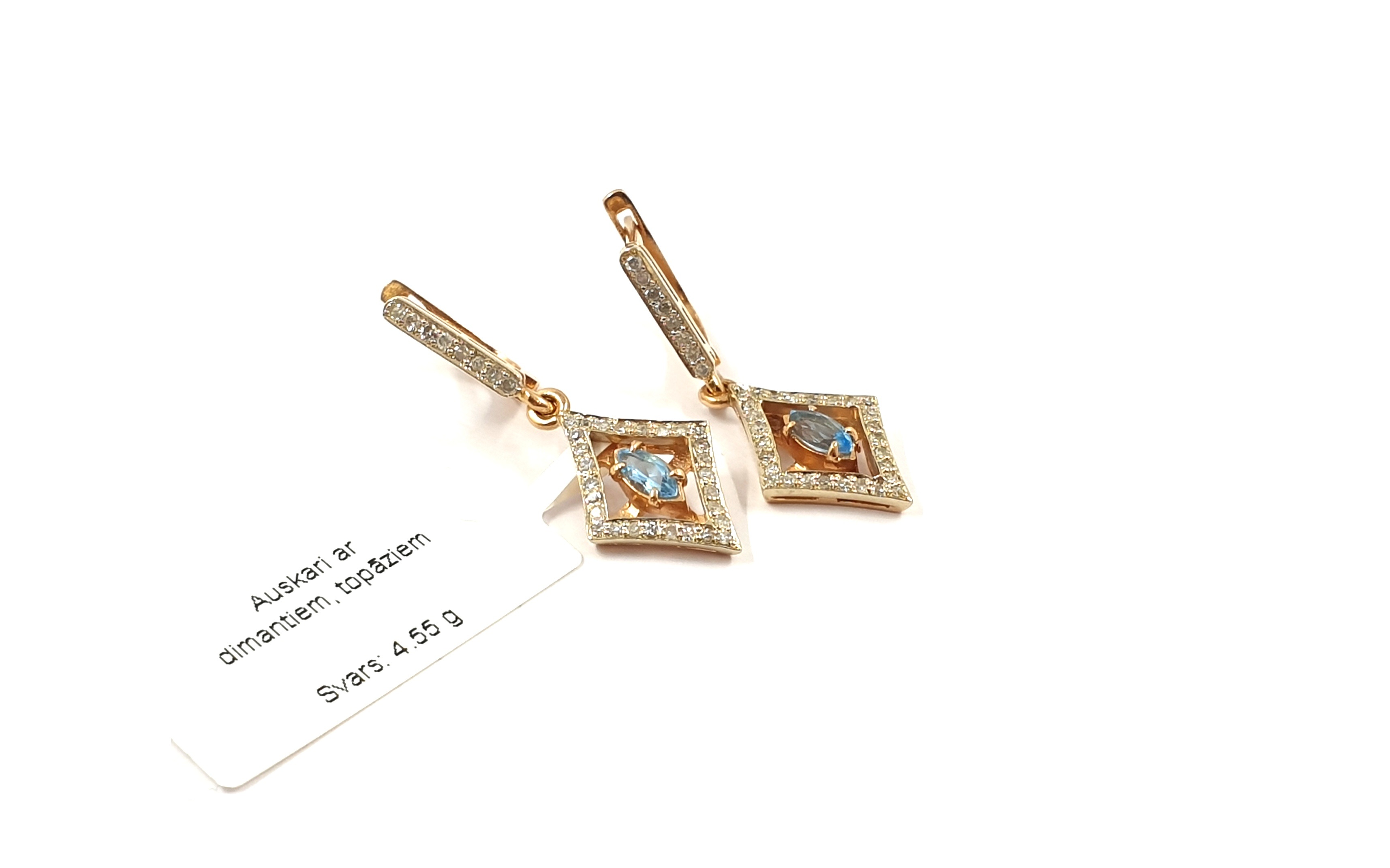 Auskari ar briljantiem(0.28ct) topāziem 1801-0961