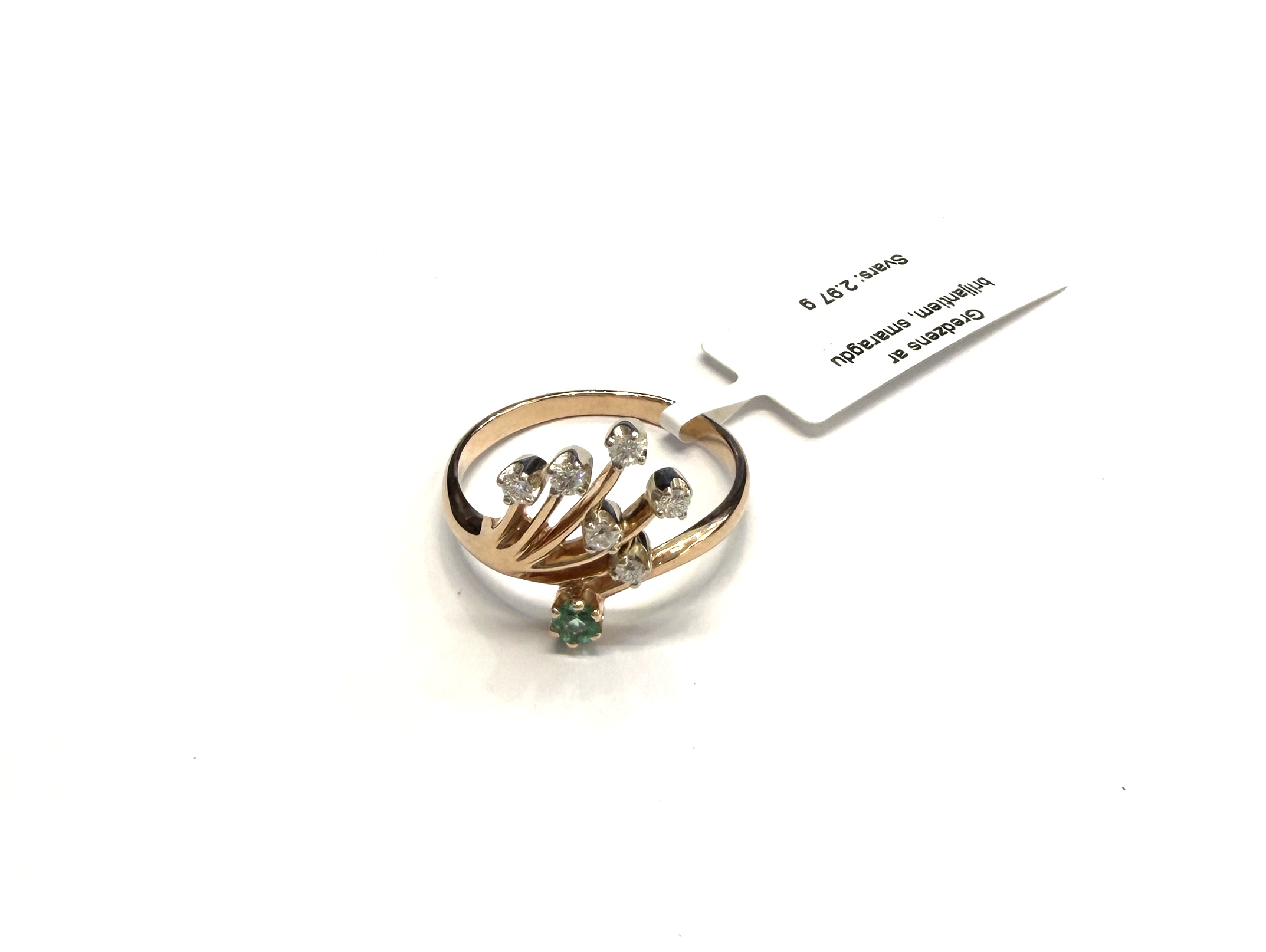 Gredzens ar briljantiem (0.18ct), smaragdu (0.07ct) 2130-0763