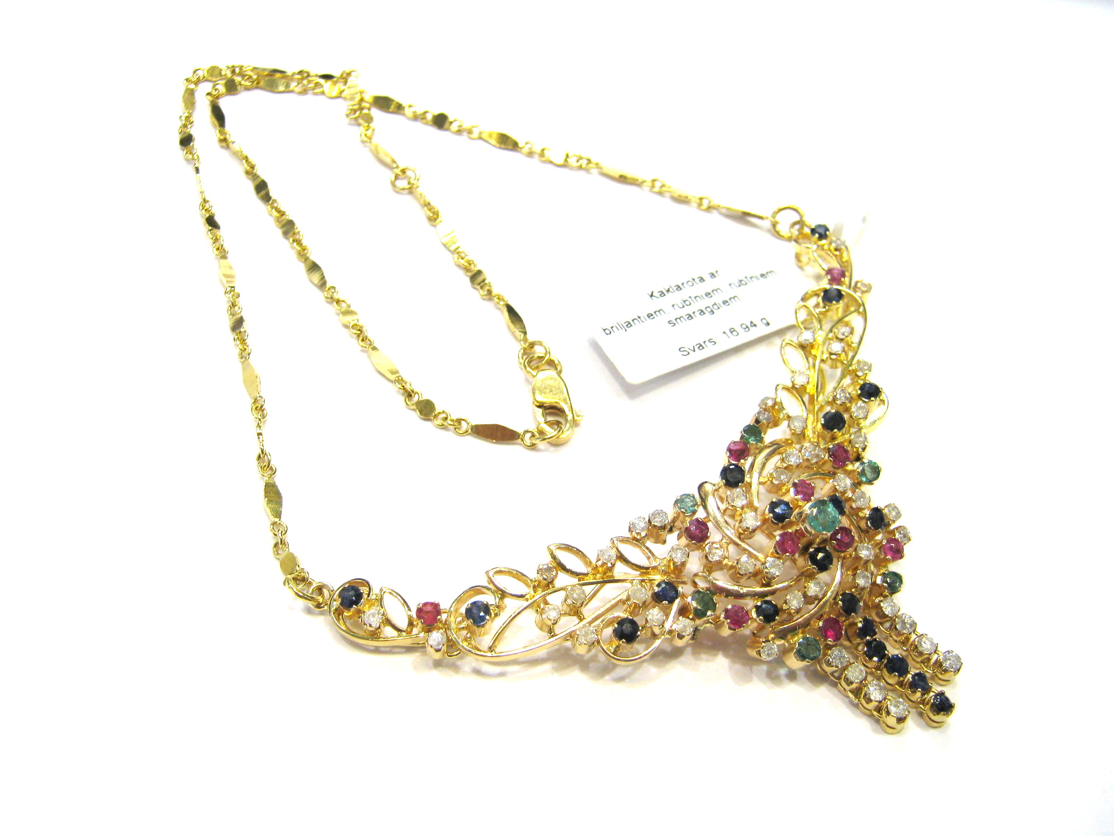 Kaklarota ar briljantiem (0.88 ct),safīriem (0.60 ct), rubīniem (0.30 ct),smaragdiem (0.5 ct) 2490-0963