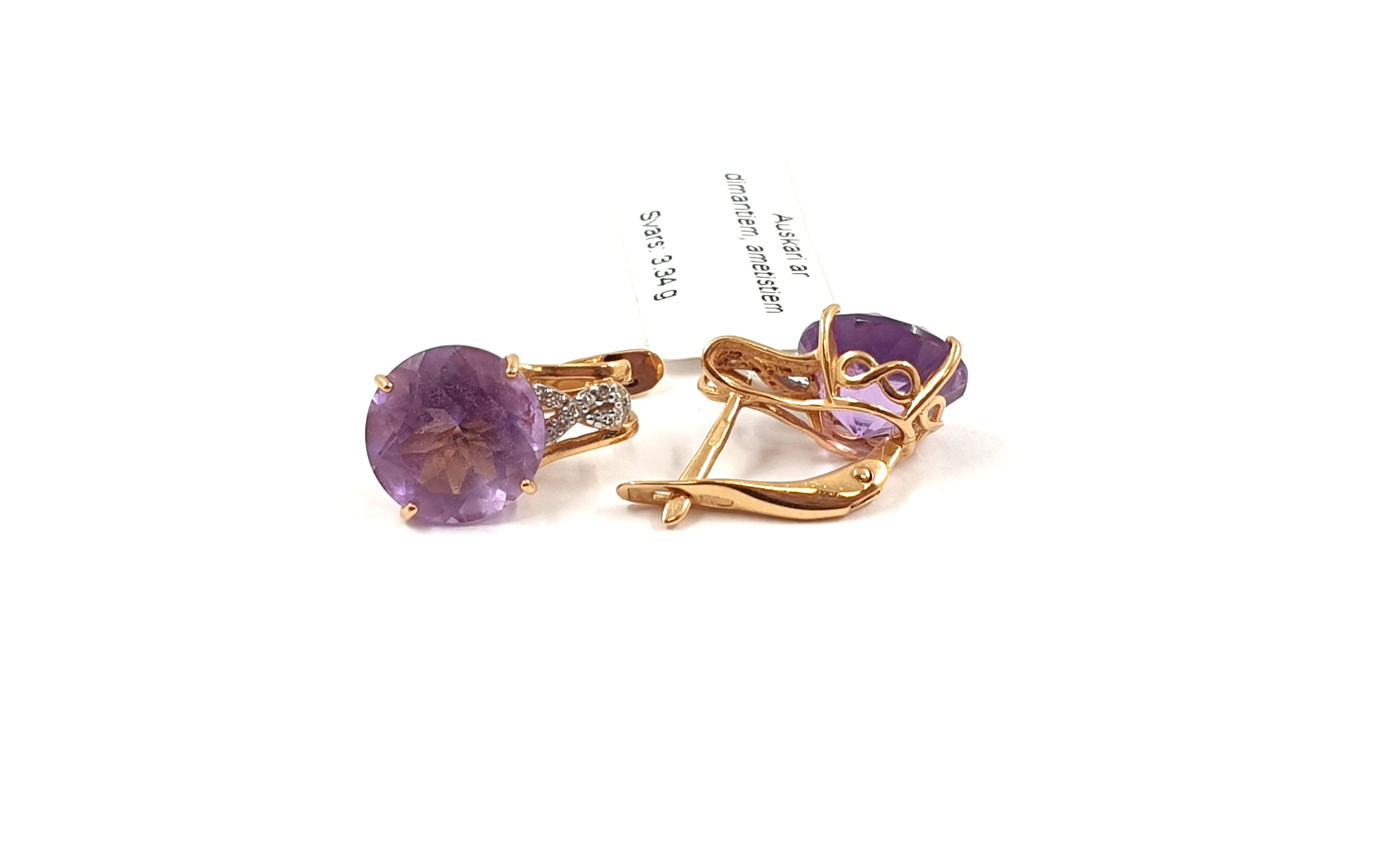 Auskari ar briljantiem(0.04ct) un ametistiem  24590-0951