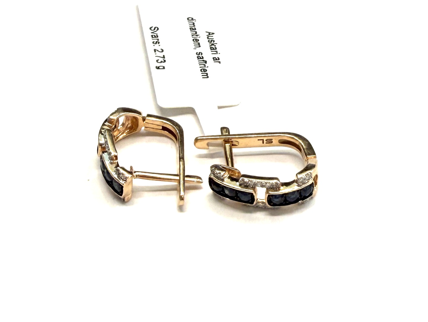 Auskari ar dimantiem (0.11ct), safīriem (0.26ct) 6170-0761