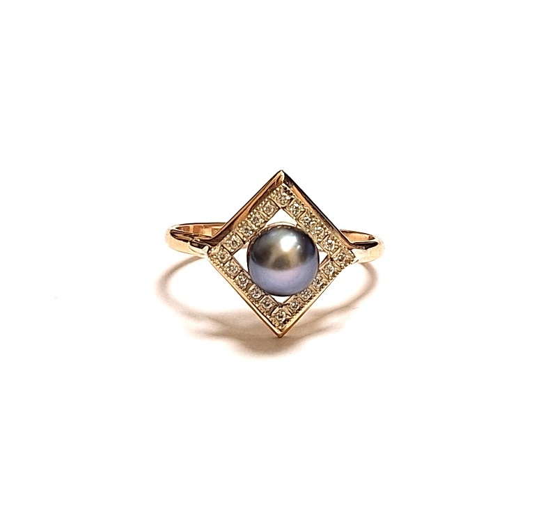 Gredzens ar briljantiem (0.10 ct), kultivētu pērli 2550-3453