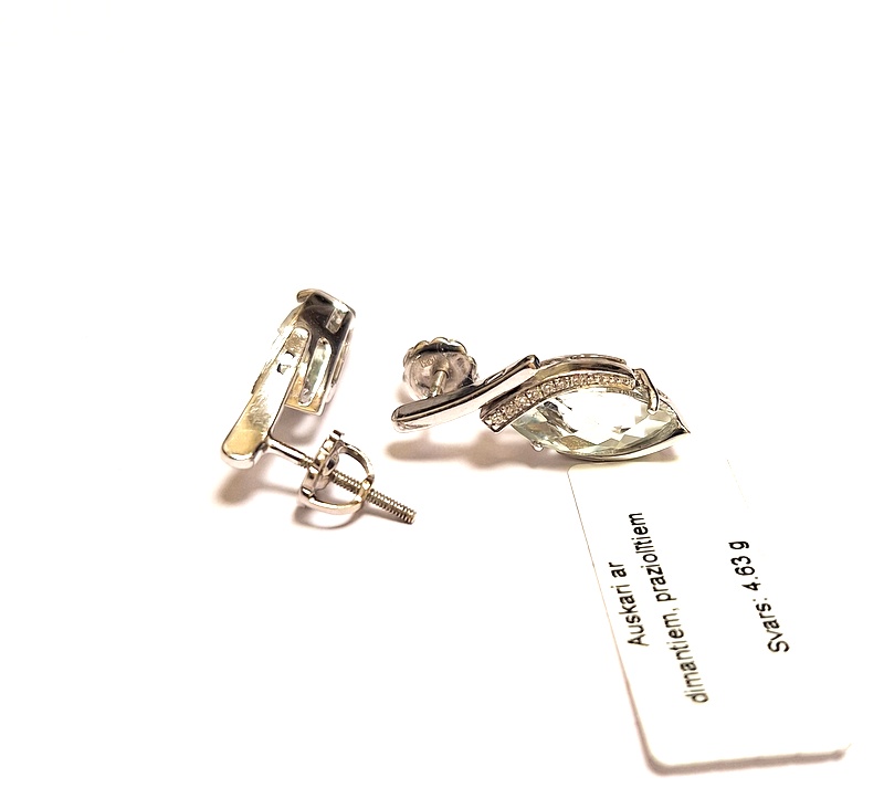 Auskari ar dimantiem (0.05 ct.) un praziolītiem  3623-0753