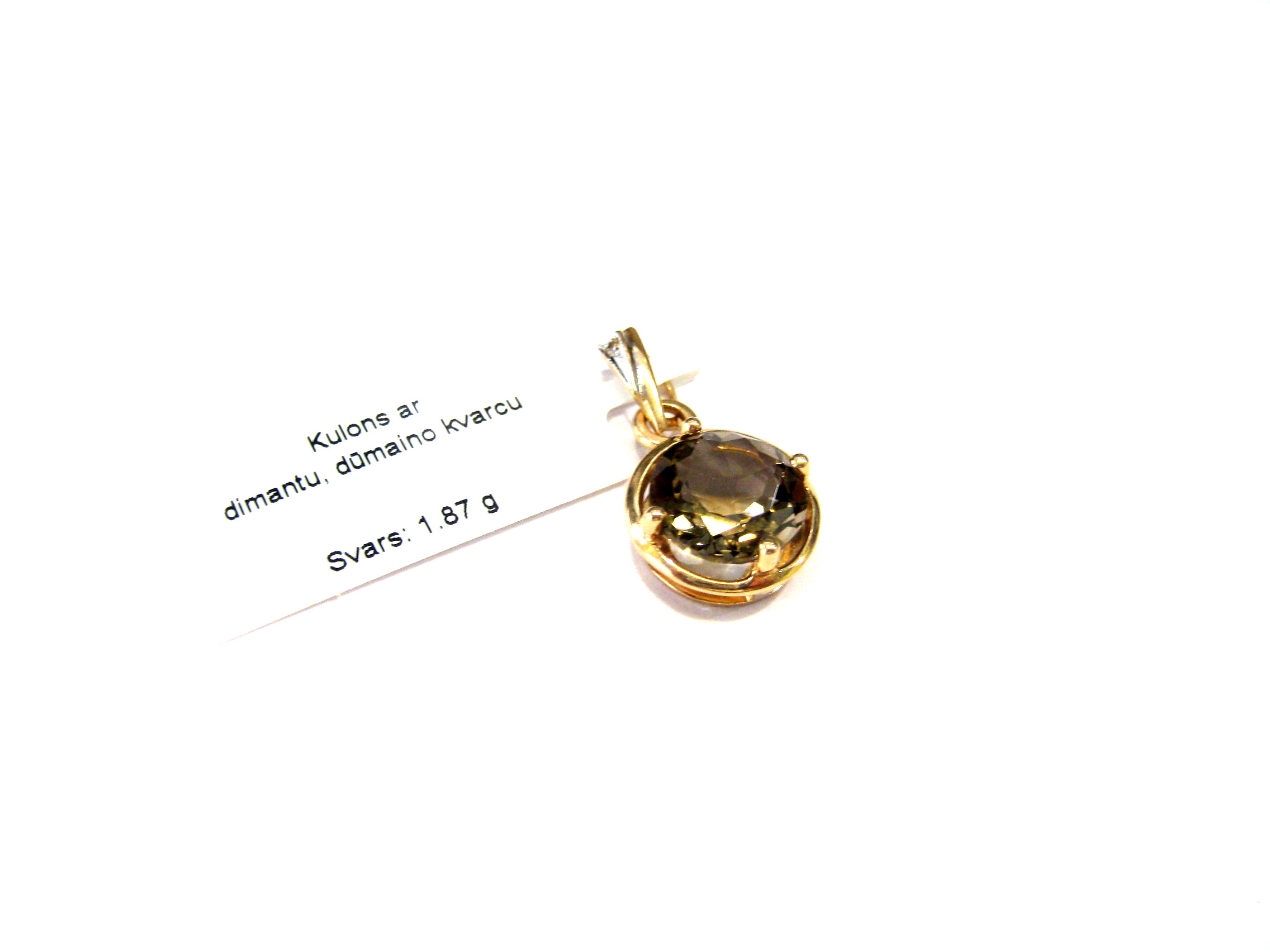 Kulons ar briljantu (0.01 ct),dūmaino kvarcu  82g1-6463