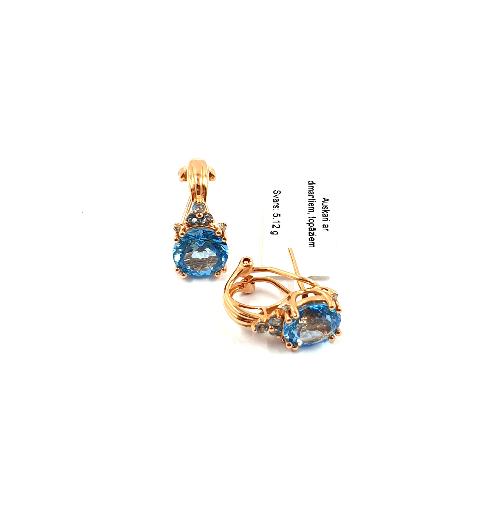 Auskari ar briljantiem(0.06ct), topāziem 3590-1263