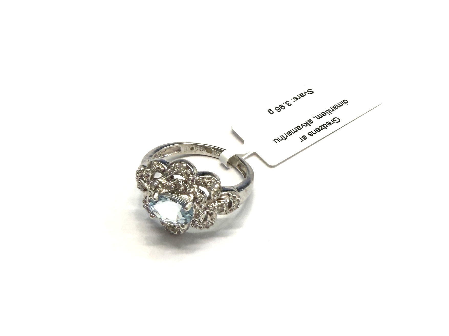 Gredzens ar dimantiem (0.05ct), akvamarīnu 3703-0763