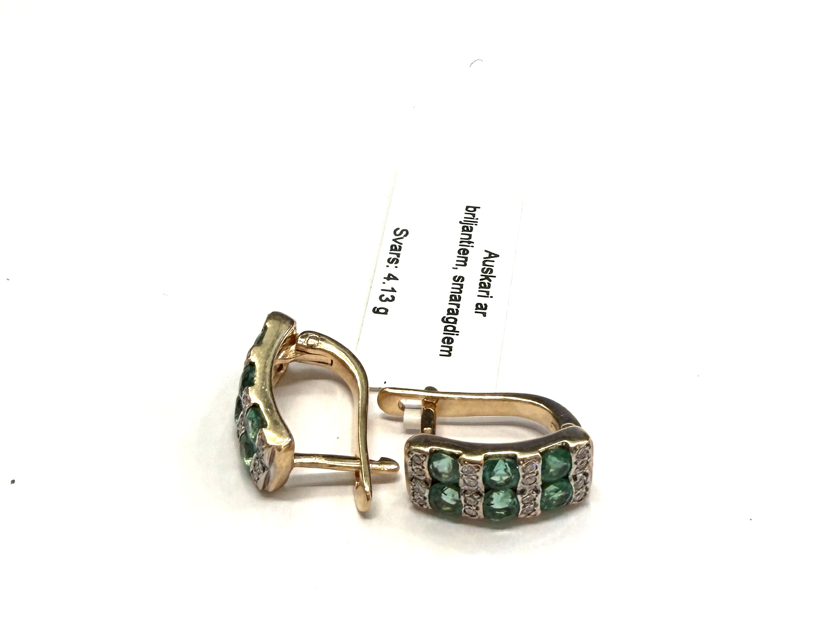 Auskari ar briljantiem (0.10ct), smaragdiem (1.96ct) 10163-0761