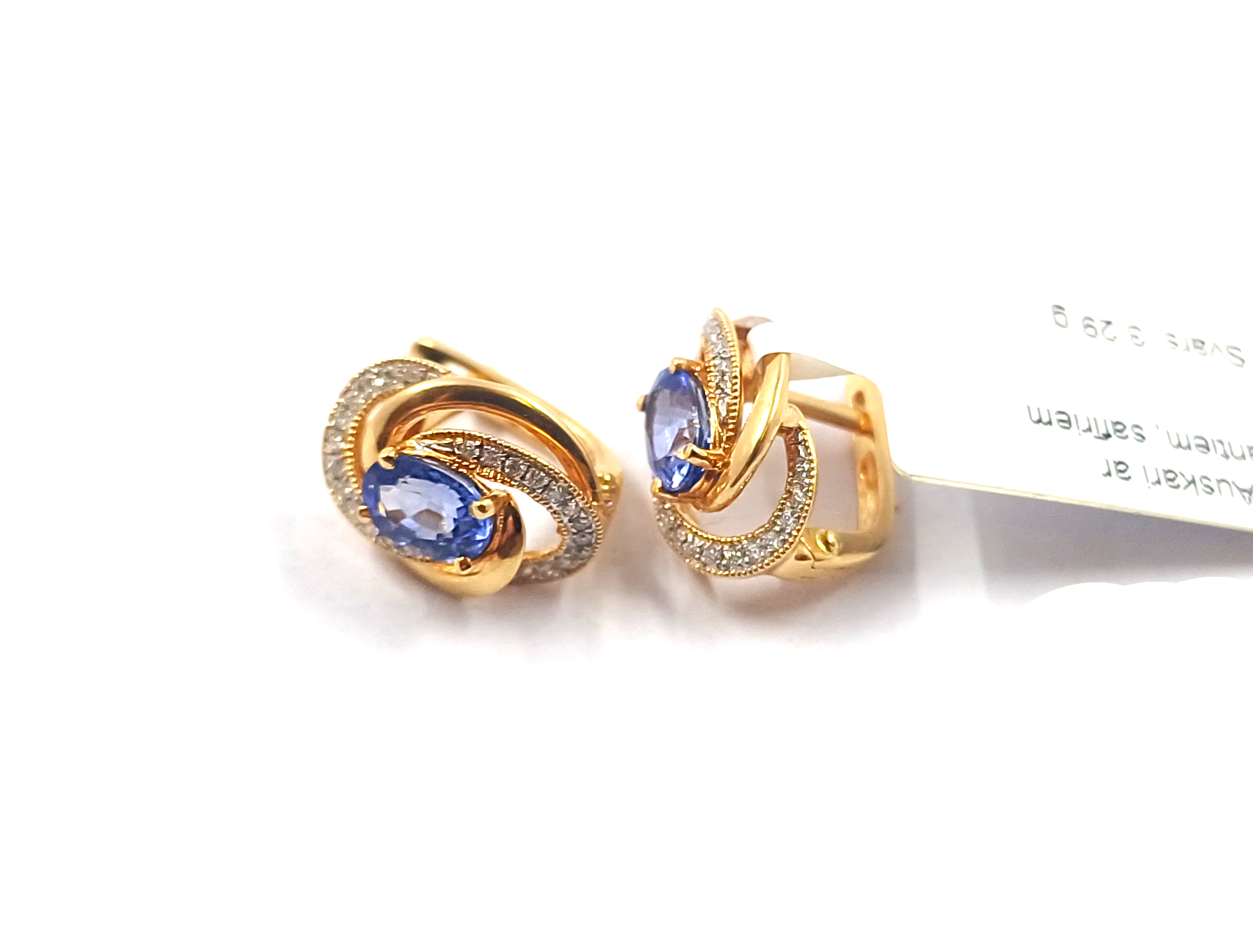 Auskari ar briljantiem (0.12ct), safīriem (1.38ct) 2240-0863